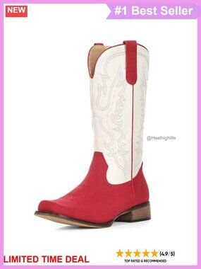 Square Toe Mid Calf Western Cowgirl Boots Faux Suede Block Heel